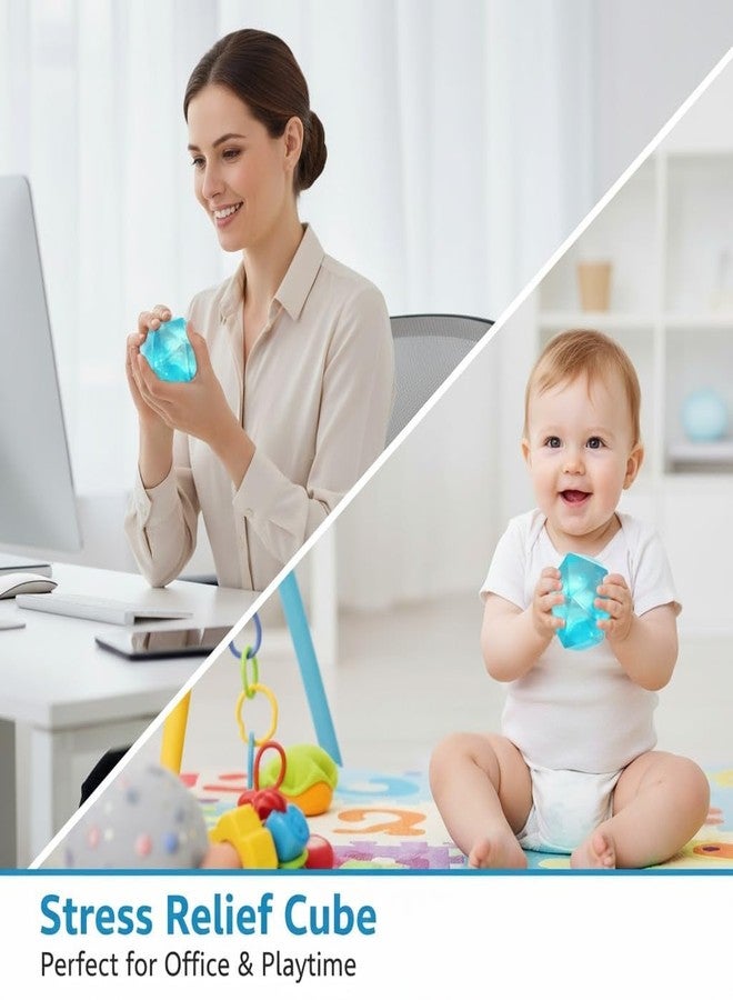 GOMNIK - Ice Cube Squishy Stress Ball - Sensory Fidget Toy for Your Best Mellow and Chill-Masonry-Square Shape Stress Relief Ball idea Gift- Age 3 to Adult Pink,Blue,Orang & Green (4-pcs) - Image 3